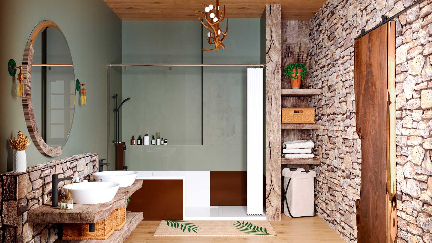 Une douche à l'italienne dans une salle de bain de style rustique