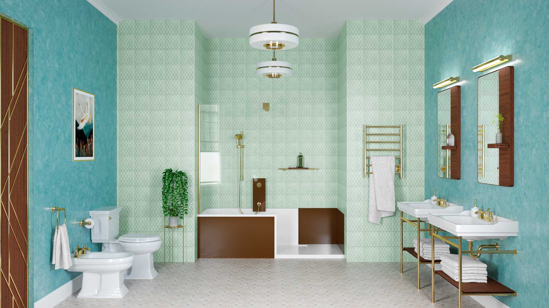 Une douche à l'italienne dans une salle de bain de style art déco
