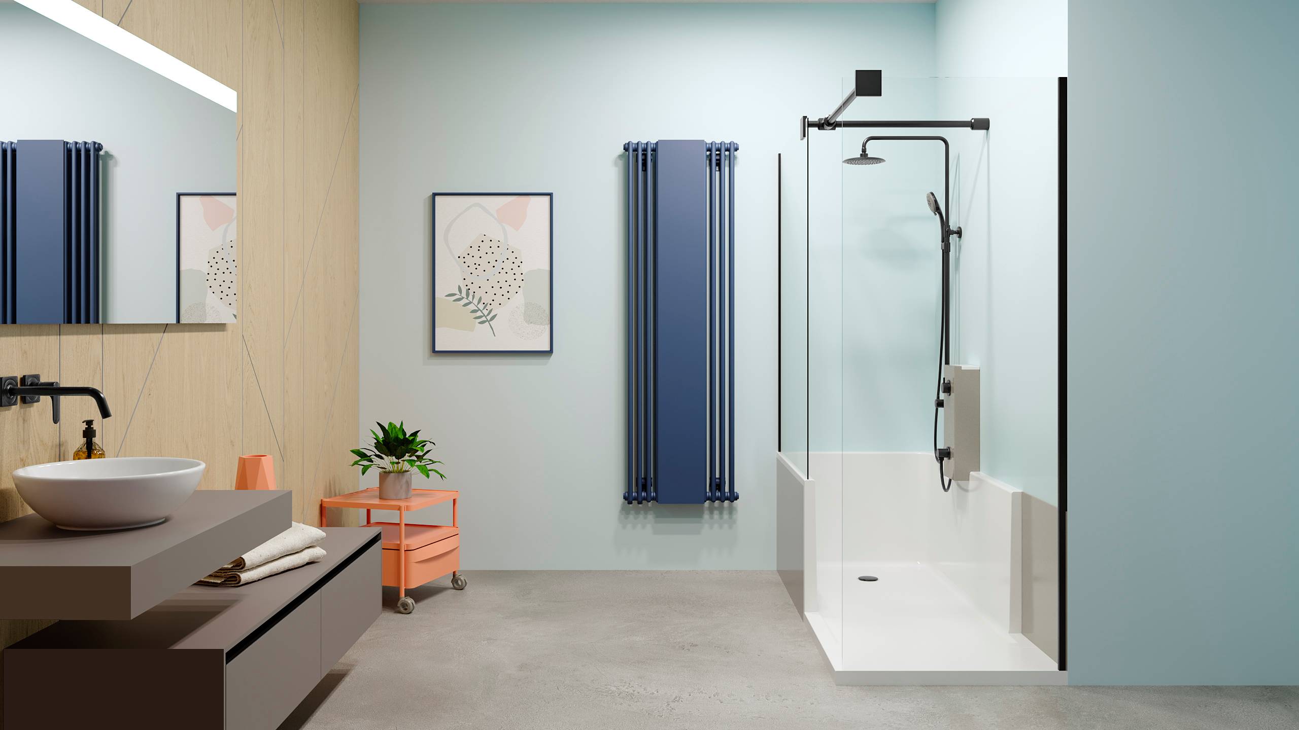Une douche italienne dans une salle de bain de style moderne